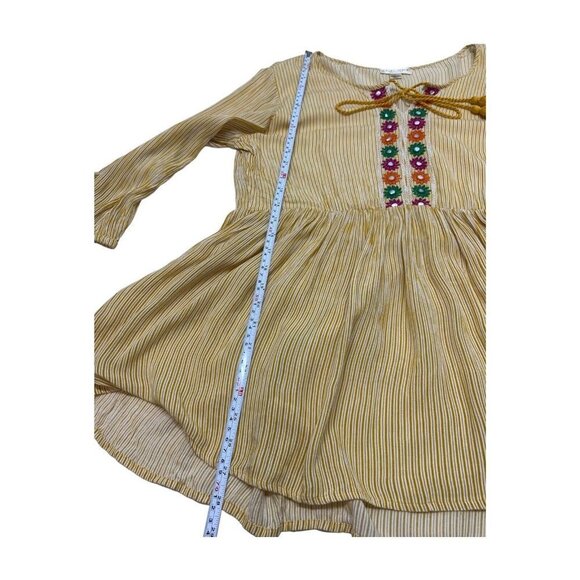 StudioWest Apparel Boho Smock Top  L Yellow‎ Stripes Embroidered Mirrors Tassels - Picture 10 of 12